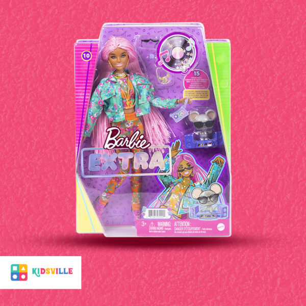 Barbie Extra Doll in Floral-Print Jacket And Jogger Set with DJ Mouse Pet