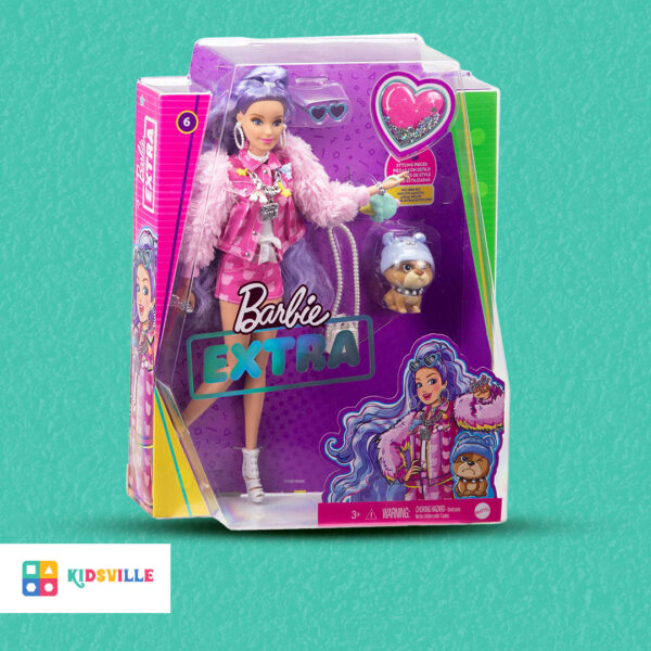 Barbie Extra Doll in Shimmery Look with Pet Puppy Toy