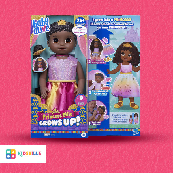 Baby Alive Princess Ellie Grows Up! Interactive Doll with Accessories(DARK)