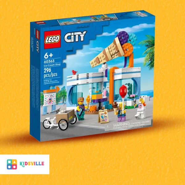 LEGO City Ice-Cream Shop Toy for 6+ Year Olds with Cart Bike and 3 Minifigures