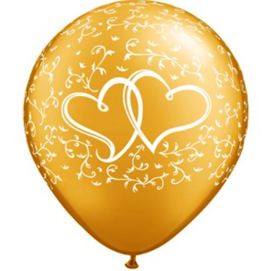 11" QUALATEX RND GOLD ENTWINED HEARTS 25 PCS